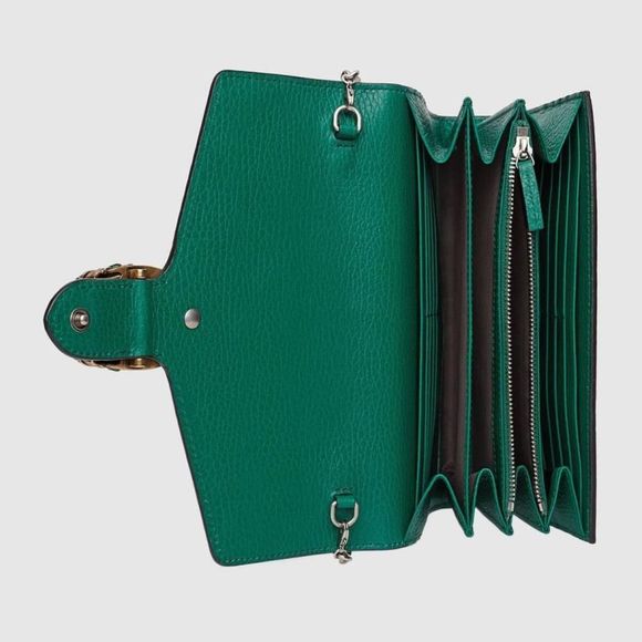 Gucci Chain Wallet Shoulder Bag Emerald Green Silver Gold Leather - Picture 2 of 3